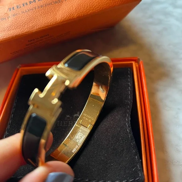 Hermes Gold and Black Enamel Bracelet - Picture 2 of 6